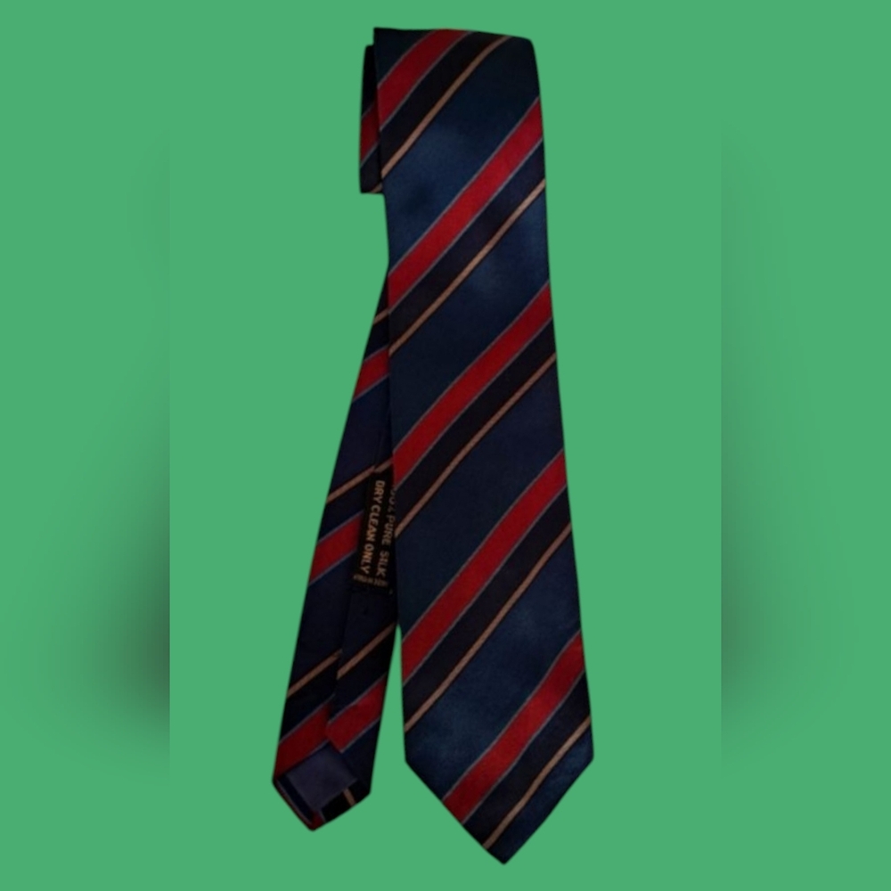 Men's 100% Pure Silk Neck Tie Blue Red Black Gold Striped